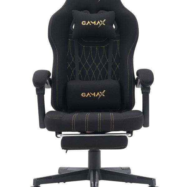 Gamax Model BS-6306 Adjustable Fabric Gaming Chair with Lumbar Support & Foot Rest - Black ( Installation not Included )
