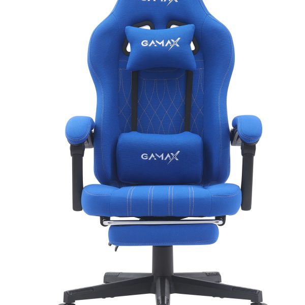 Gamax Model BS-6306 Adjustable Fabric Gaming Chair with Lumbar Support & Foot Rest - Blue ( Installation not Included )