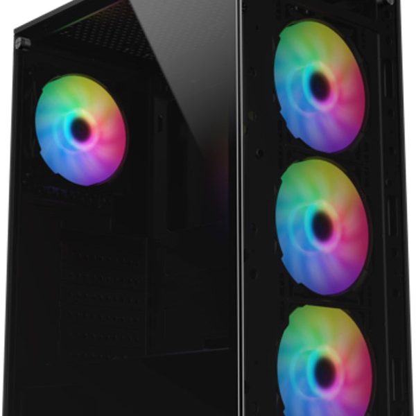 SHARX ZEPHYR ARGB - ATX Mid Tower Gaming Case With Front Tempered Glass, 4 x 120mm ARGB Computer Fans Model Z-200, Black