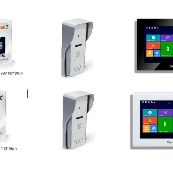 Wired IP Intercom device consist of Indoor Screen & Outdoor Station Model SKY-IP-M72T + SKY-IP-P4 with Dimensions: 122*48*20 mm